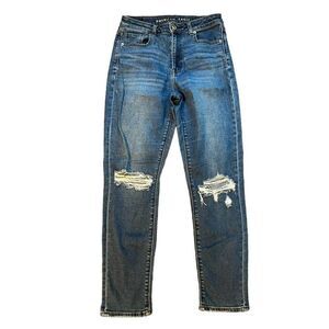 American Eagle‎ Outfitters Jeans Women's 2 Blue Stretch Denim Ripped Jeans